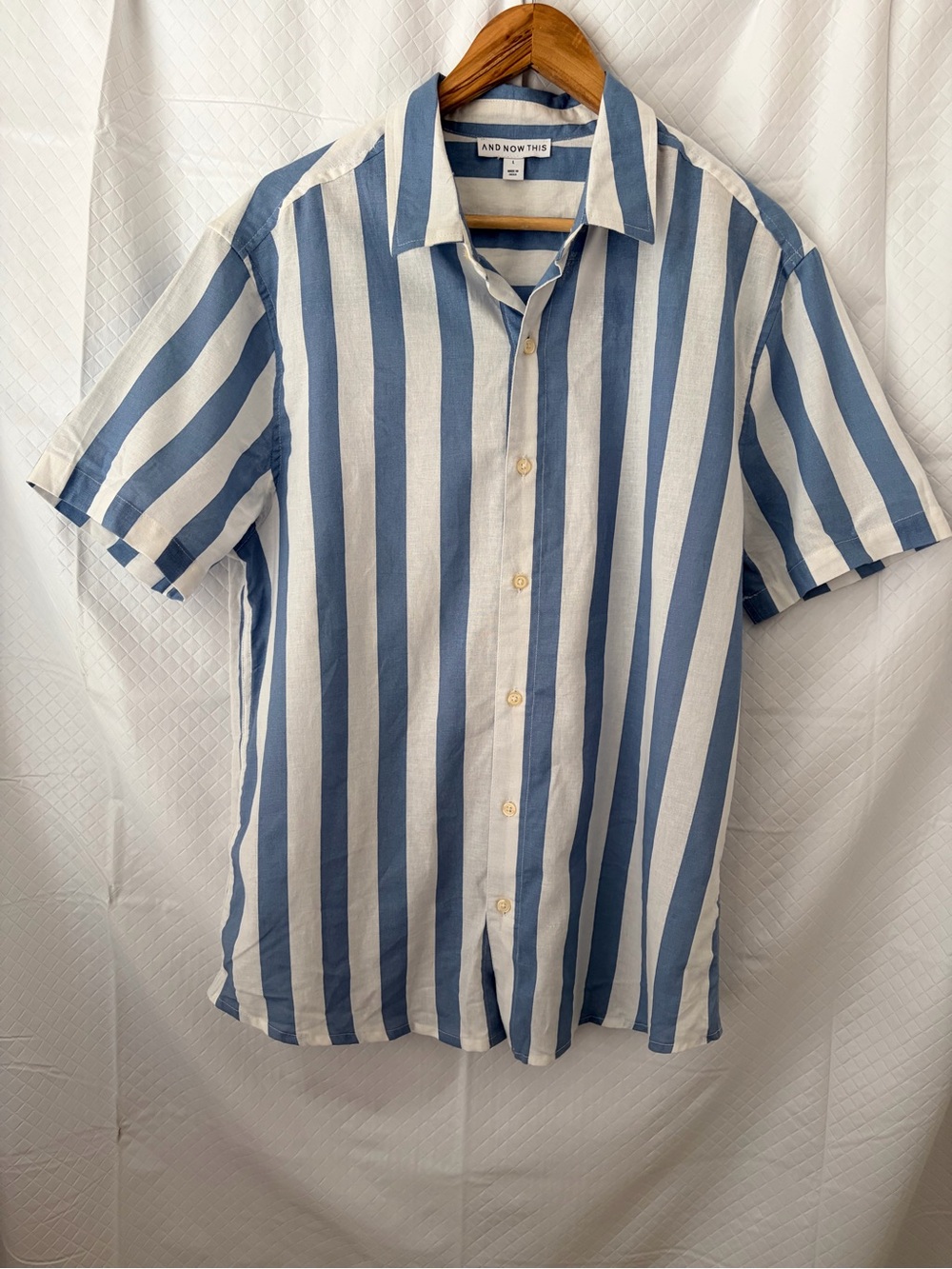 And Now This Blue & White Vertical Stripe Short Sleeve Button-Up Shirt